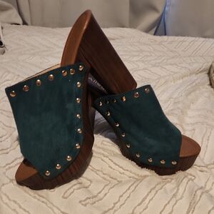 Allegra K Teal Studded Platform Sandals